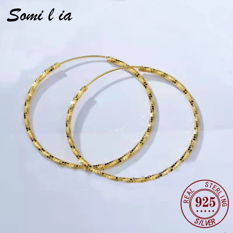 Somilia Fashion Women Earrings Platinum 18K Yellow Gold 30-60mm Hoop Earrings New Collection S925 Sterling Silver Women Jewelry