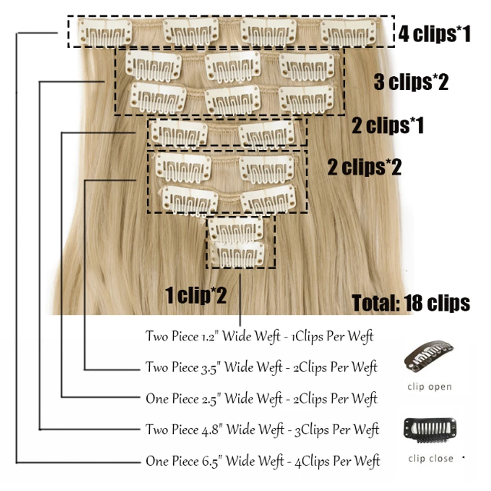 BENEHAIR-Extension de Cheveux Synthétiques à Clips pour Femme, Postiche Longue et Lisse, Faux Cheveux, Rouge, Noir, Marron, 23/26 \