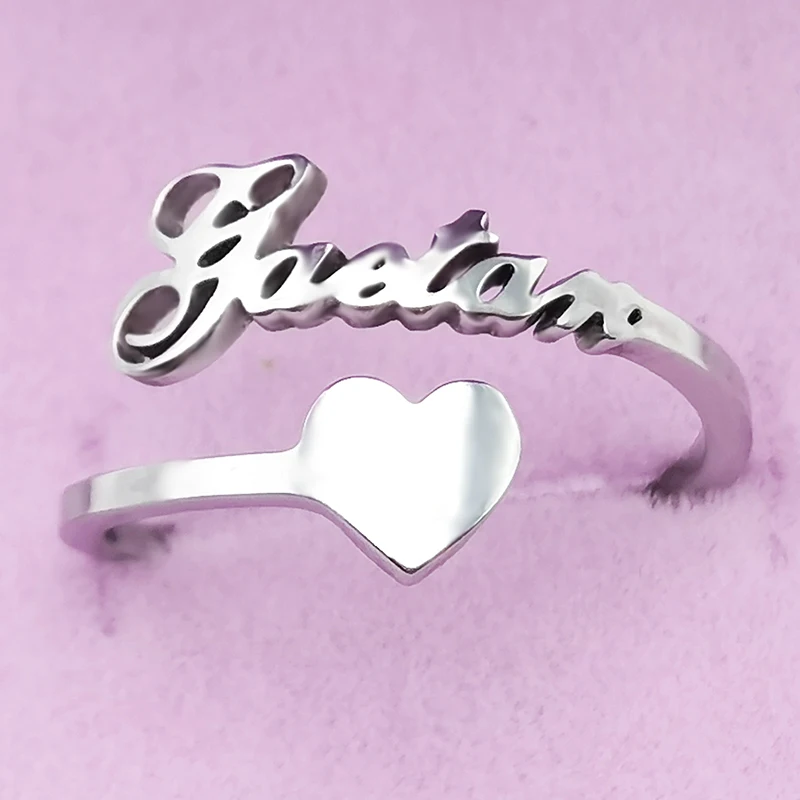 

Personalized Heart Nameplate Ring Stainless Steel Custom Name 18k Gold jewelry personalised Handmade Ring Silver for women