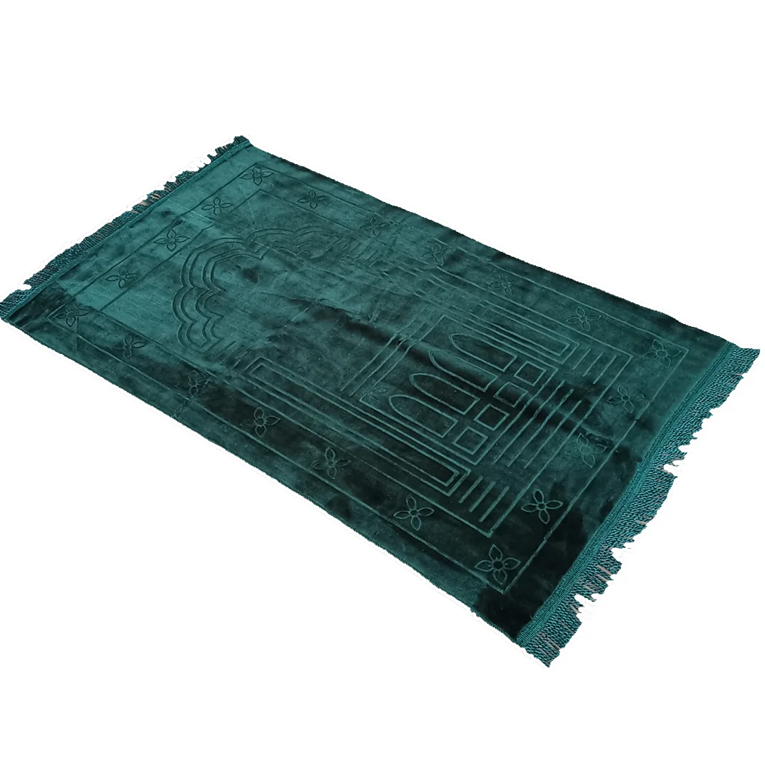 Plain Muslim Prayer Rug  Plush Raschel Fabric  Features Rectangle Design  Fringes On Both Sides  Islamic Mat 65×110CM