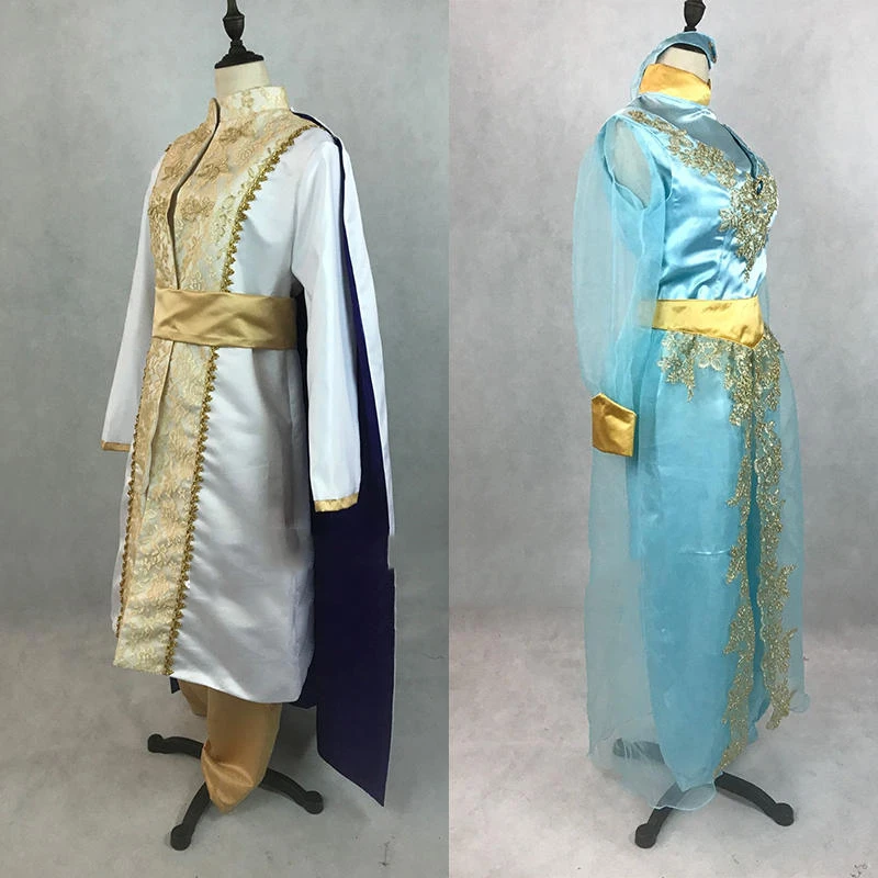 Custom Made New Arrival Aladdin Prince Princess Jasmine Lovers Cosplay Costume For Adult Man Women Halloween Party Costume