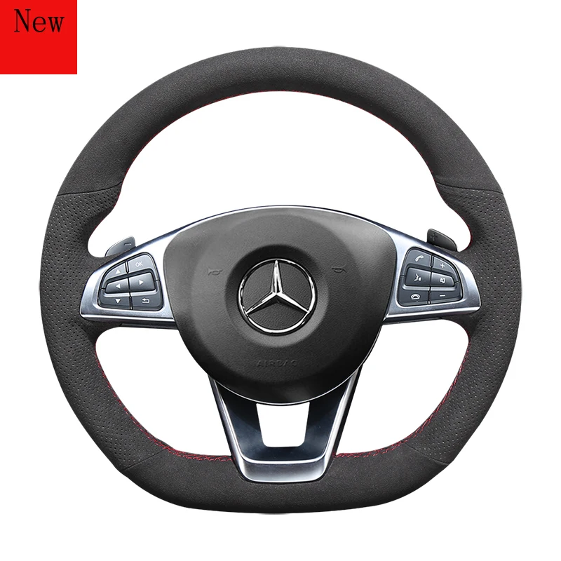 

DIY Hand-Stitched Leather Suede Car Steering Wheel Cover for Mercedes-Benz C200L C180L GLA260 CLA200 E300 Interior Accessories