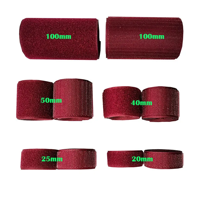 2-10cm  Width Wine red   no adhesive hook loop fastener tape for sewing magic tape sticker  strap couture strip