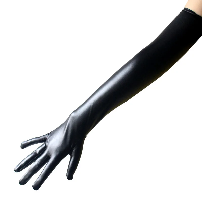 Sexy Patent Leather Long Section Gloves Cosplay Pole Dance Show Black Tight Gloves Show Party Magic Gloves