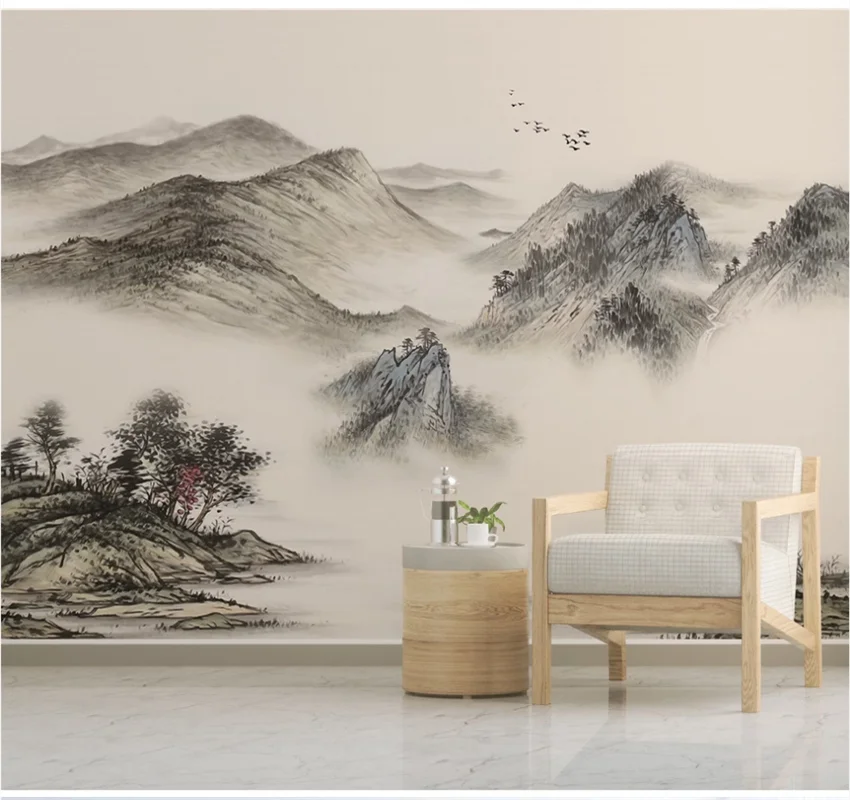 

xuesu Customized 8d wallpaper new Chinese artistic conception abstract ink landscape living room backdrop wall covering
