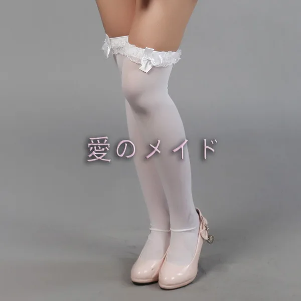 

Women White Knee Stockings Lace Socks Bow Lace Long Princess Stocking Anime Cosplay Costume Cute Maid Lolita Style Hose