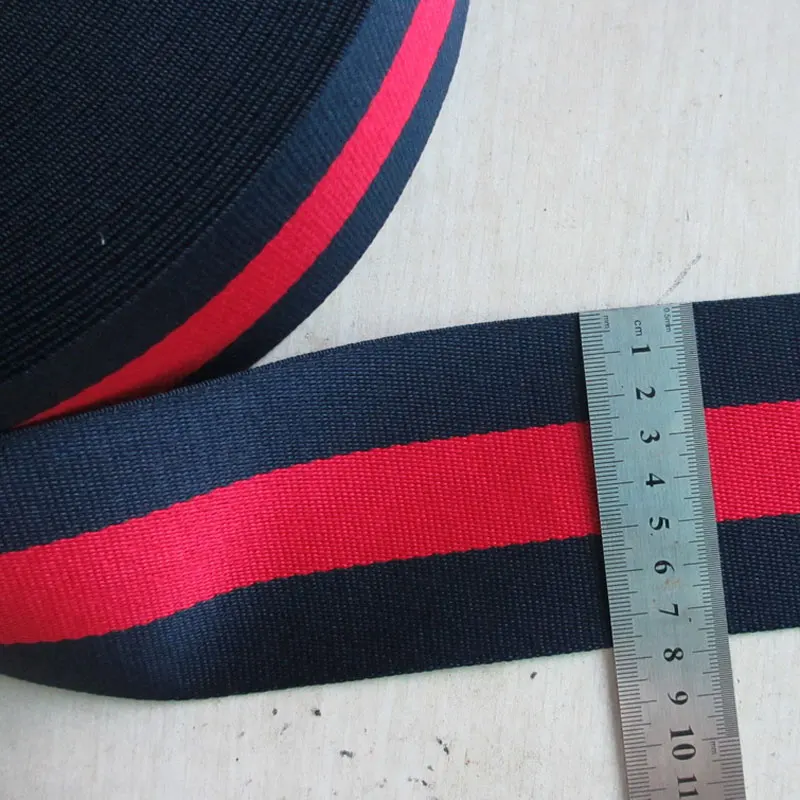 Wide 38Mm 10Yards Navy Blue Khaki White Red Stripe Thick Polyester Cotton Webbing Ribbon Twill Yarn Sewing Belt Bag Handle Deco