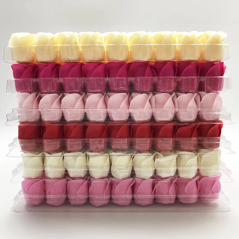 54pcs of 4x3.5cm Soap artificial flower 3 layer roses floral body bathing table decoration gift for birthday wedding christmas