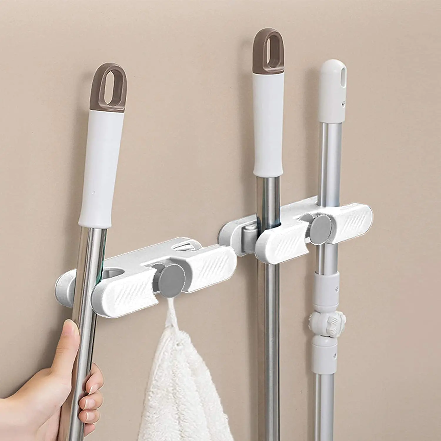 Powerful Non-Marking Mop Hook Single And Double Card Position Series Hook Mop Clip Nail-Free Wall Mop Holder