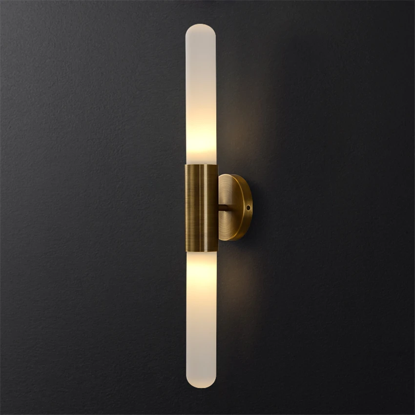 American Luxury Copper Matte Glass Wall Lamps Modern Bedroom Living Room Bathroom Mirror Front Sconces Wall Lights Fixtures