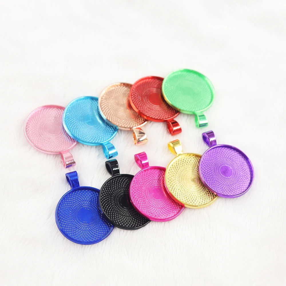 25mm Colorful Mix Cabochon Pendant Blank Setting Pendant Tray Base DIY Manual Supplies for jewelry Making  Findings