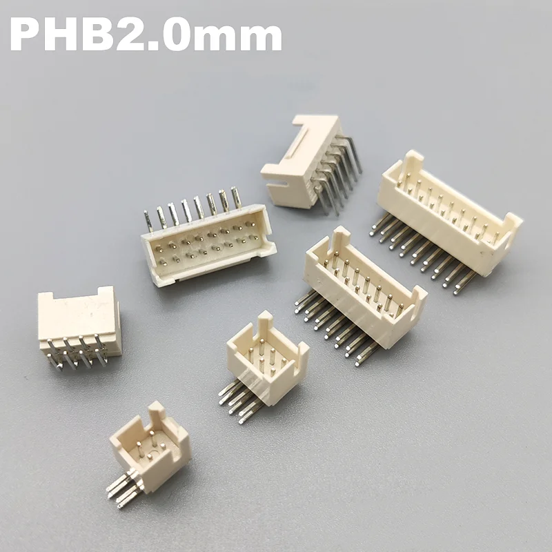 50PCS PHB 2.0mm Connector 2.0mm Male Socket Right Angle Double Row with Buckle PHSD Connectors 2*2/3/4/5/6/7/8/10-20P