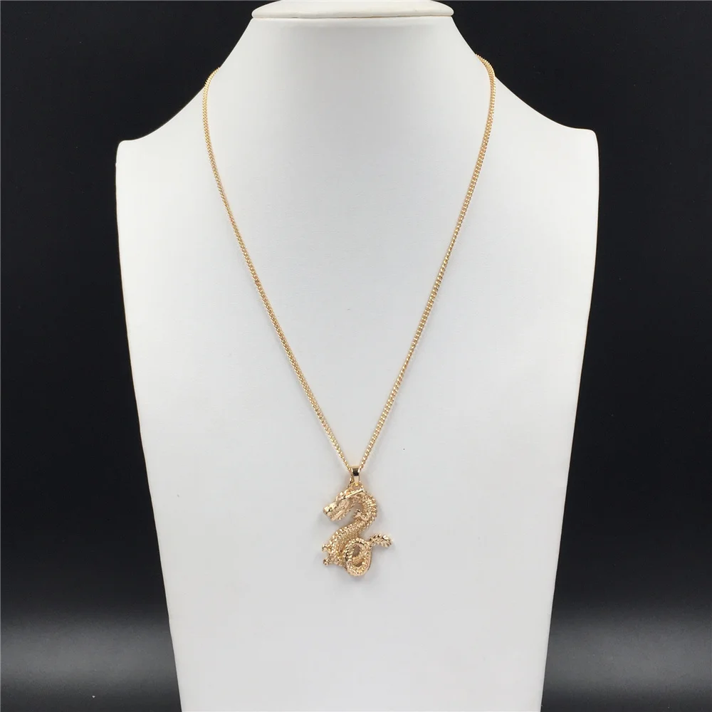 Trendy Gold Color Plating Spiral Dragon Charm Necklace For Women Girl Elegant Casual Boho Animal Wild Mystical Unique Jewelry