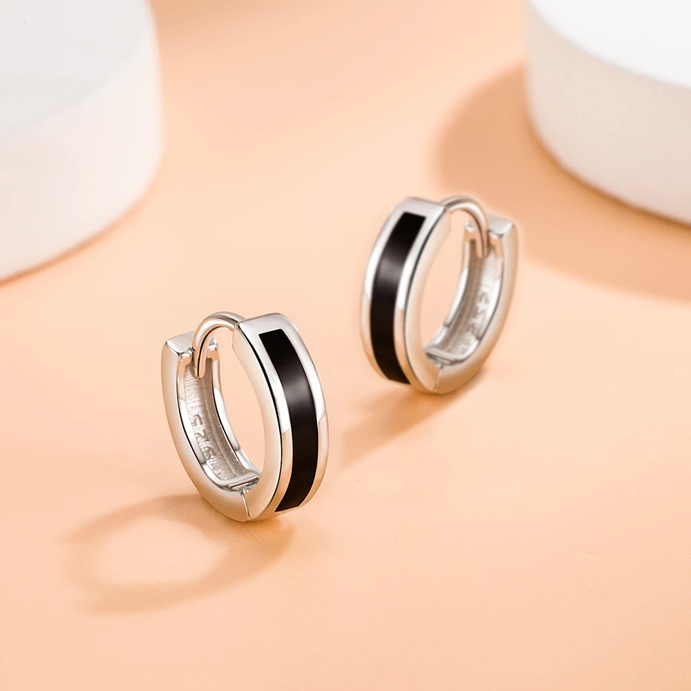 Fanqieliu High Quality New Women's Fashion 925 Sterling Silver White Black Circle Hoop Earrings FQL21511