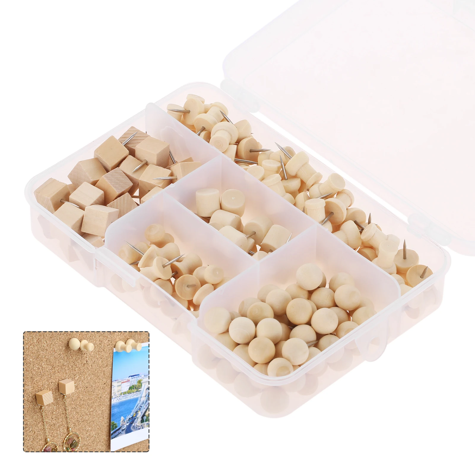 180pcs Wooden Thumbtacks Drawing Wall Studs Sharp  Board Pins 180 pcs/box Wooden Map Marker Push-Pin For Photo Drawing Board