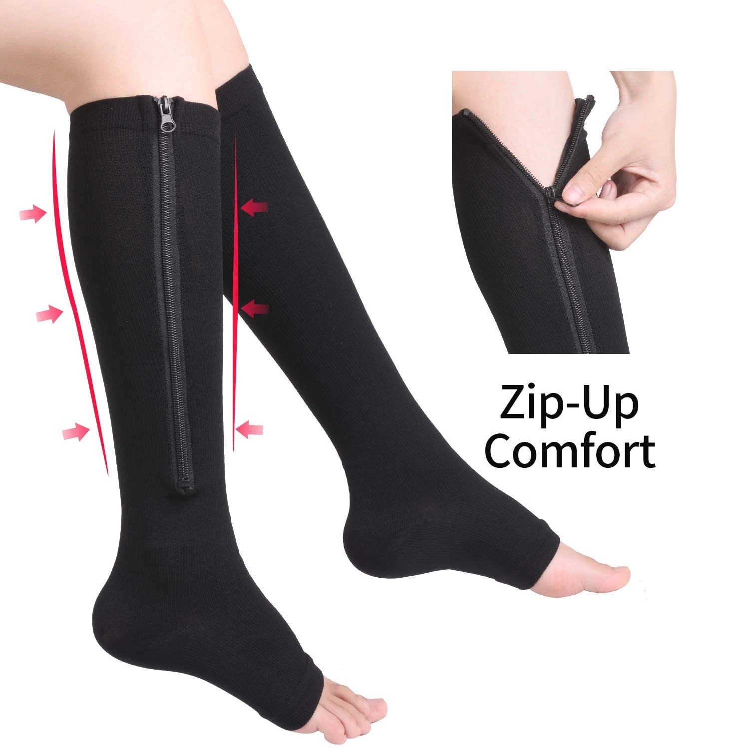 Brothock Zipper Compression Socks 1/2/3/5 Pairs Calf Knee High Stocking Open Toe Medical Nursing Walking Runnng Hiking Sports