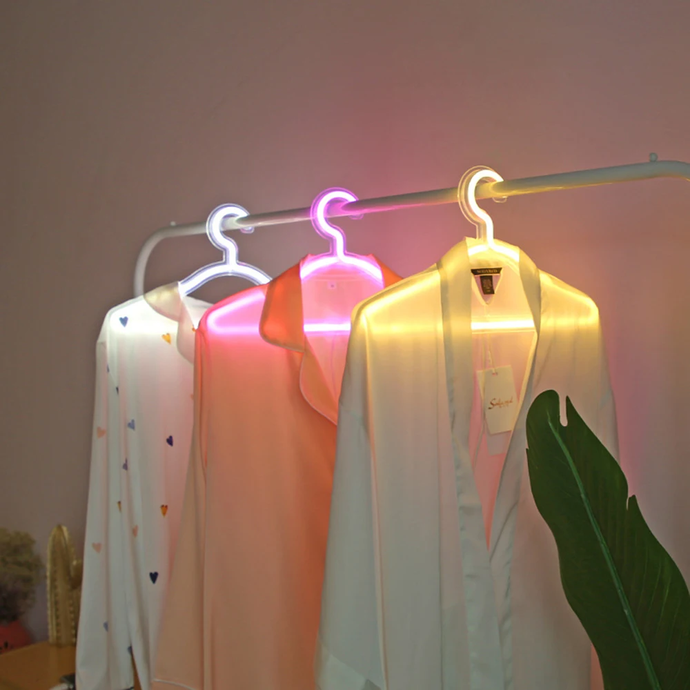 Light LED Neon Coat Clothing Hanger Holder Light Clothes Hanger Pant Storage Cloth Rack Shelf Racks Scarf clothes Storage D30