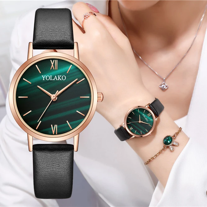 2021 Hot Sale Relogio Feminino Leather Strap Women Watches Quartz Casual Grenn Fashion Women Wristwatch zegarek damski Female