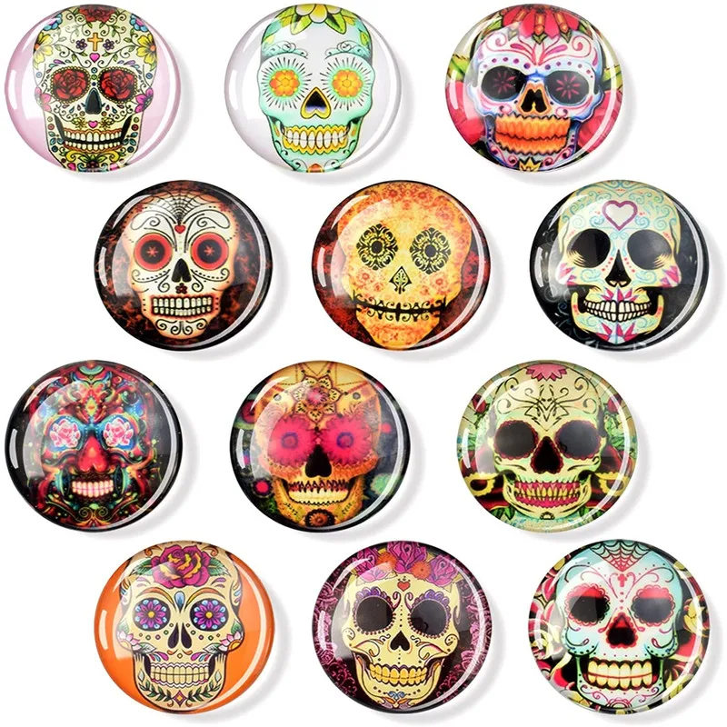 

Candy Skull Magnetic Fridge Stickers Glass Dome Refrigerator Note Holder Home Decor Mexican Ghost Festival Souvenirs 30mm