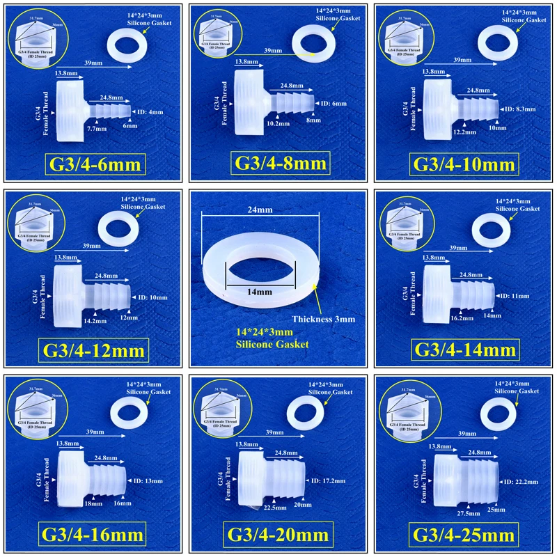 5~200pcs G3/4 To 6~25mm PP Pagoda Direct Connector Silicone Gasket Aquarium Tank Air Pump Joint Drip Irrigation Water Hose Joint