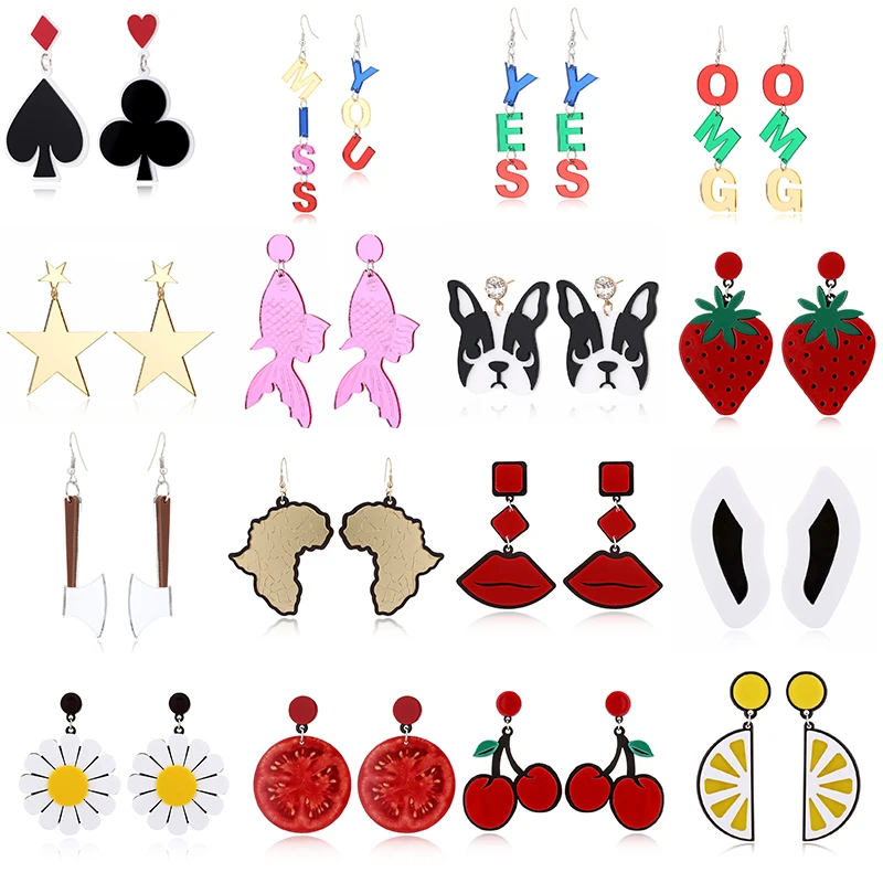 YAOLOGE Big Drop Earrings For Women Statement Acrylic Fruit Letters Exaggeration Funny Fashion Earrings 2020 Jewelry Wholesale