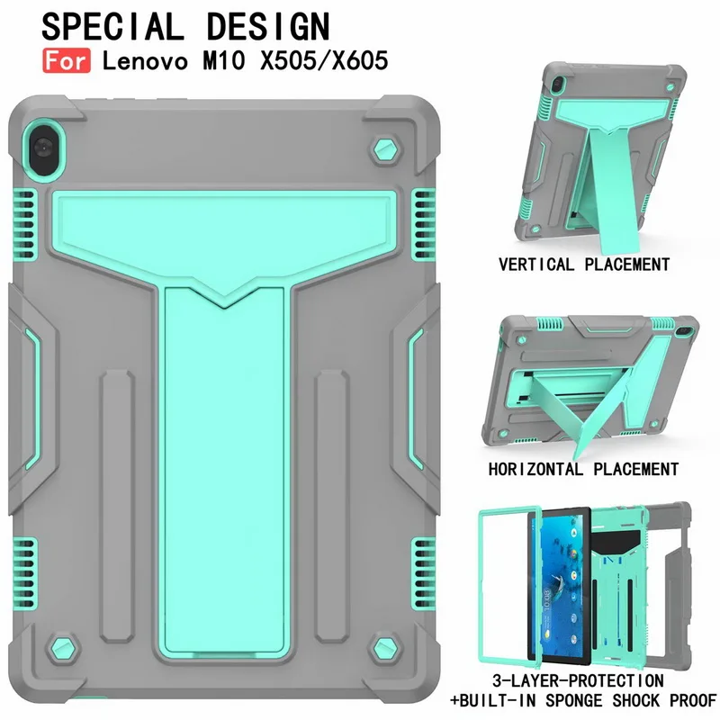 PC+TPU Silicon Stand Shell Shockproof Tablet Cover For Lenovo M10 HD X605 X605F X605L X505 N X X505F X505L 10.1