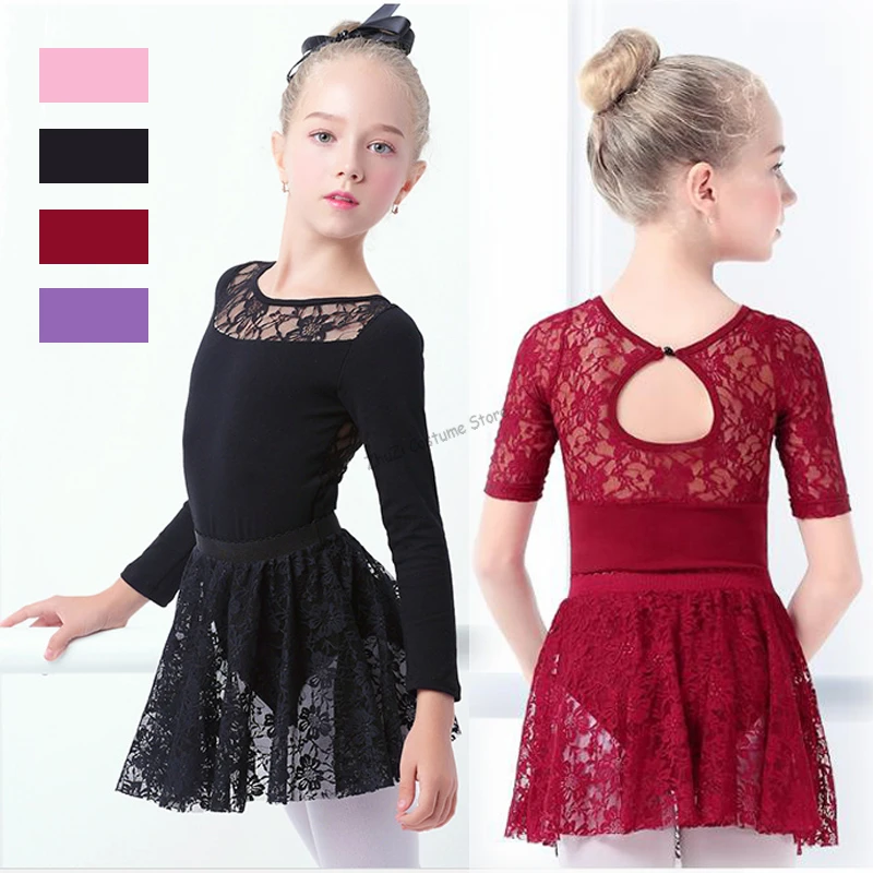 New Girls Ballet Dress Gymnastic Leotards Lace Skirted Leotards Long Sleeve Kids Toddler Gymnastic Swimsuit For Dancing