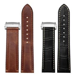 Cowhide Leather Watchband 20mm 22mm Black Brown Strap Folding Buckle For Hamilton Khaki Aviation Classic Series Men's Bracelet