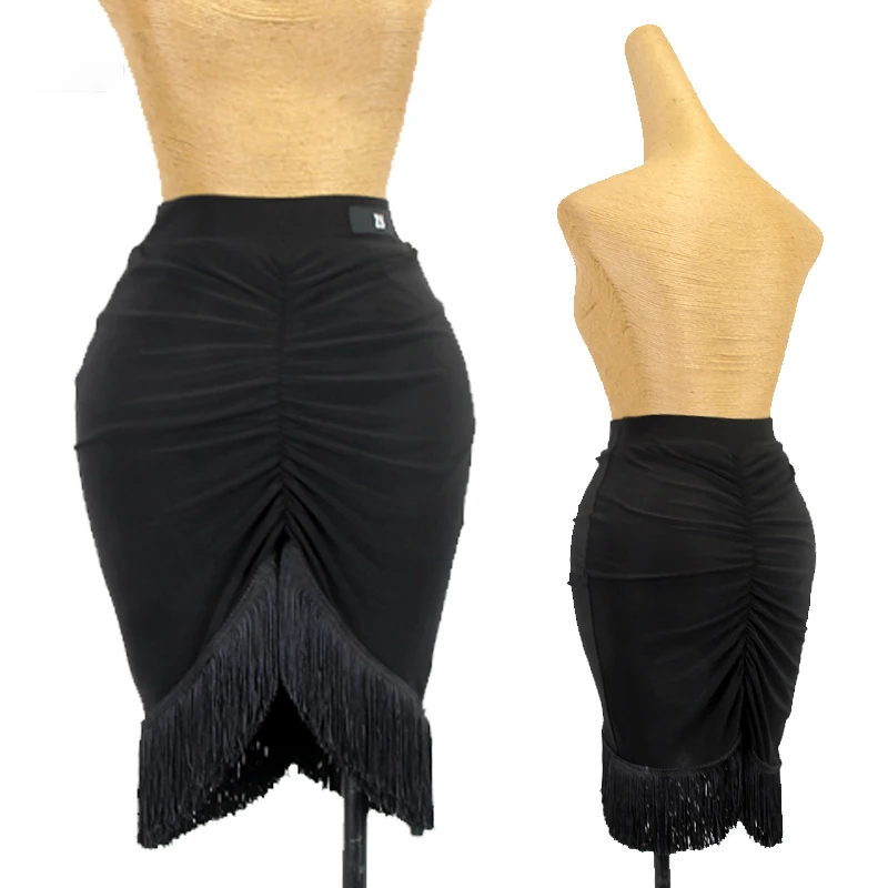 Latin Dance Costume Female Adult Tassel Hip Scarf Sexy Black Fringed Latin Practice Wear Women Samba Rumba Dance Skirt