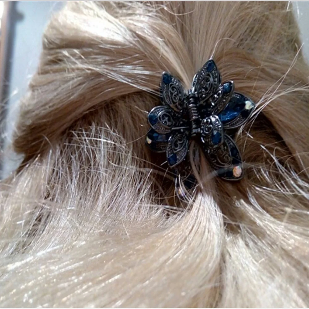 Women Gorgeous Rhinestones Small Flower Hair Claw Clips Metal Crystals Hairpins Hair Accessories for Girl Headdress Ornament