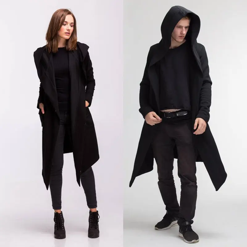 

Fashion Men Women Casual Open Stitch Hooded Long Cloak Cape Coat Unisex Solid Pocket Loose Clock Coat