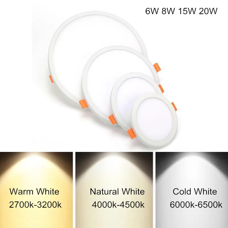 Siêu Mỏng Bảng LED 6W 8W 15W 20W Nhôm Ốp Trần Đèn LED Downlight Âm Trần Tròn Mở Lỗ có Thể Điều Chỉnh AC 85-265V