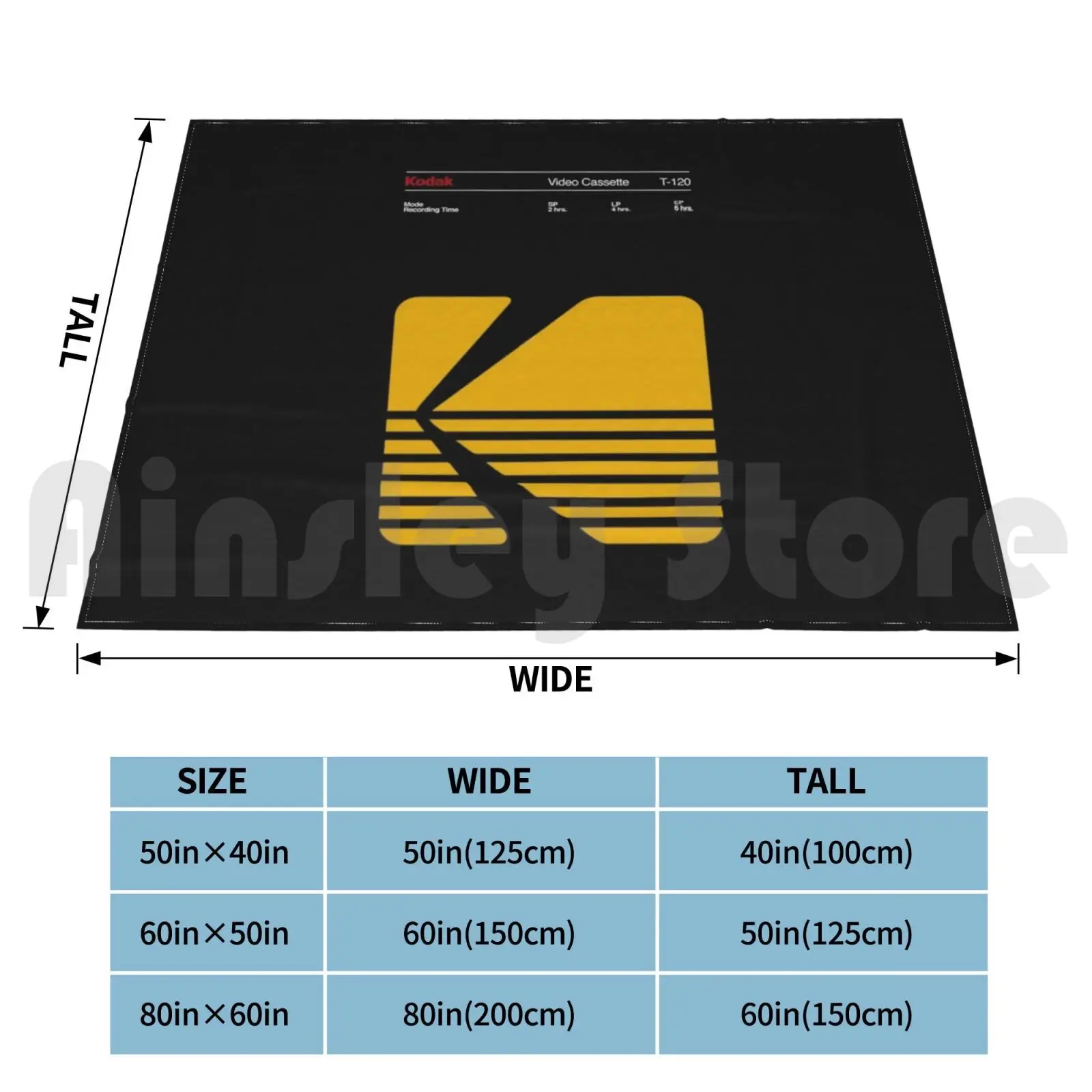 Kodak T-120 Video Cassette Tape Blanket Fashion Custom Tdk Cassette Vintage Retro Vintage Tape Vinyl