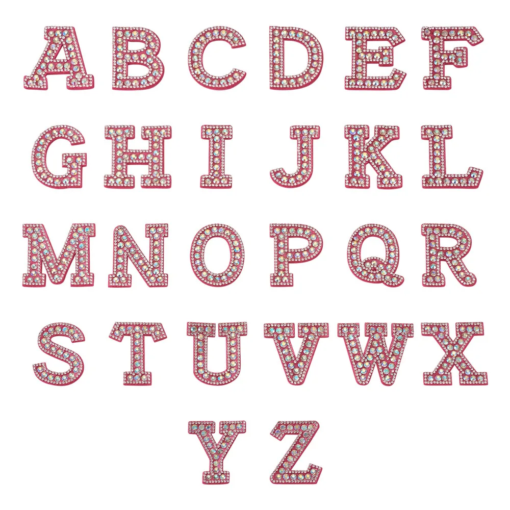 26pcs Letter A~Z Patches Applique Alphabet Resin Crystal Rhinestone Patches Sew on Patch for Clothes DIY Name Jewelry Pink Black