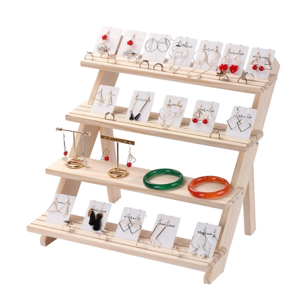 Wooden Jewelry Display Stand Jewelry Shop Decor Earrings Ring Hanger Organizer Holder Storage Wood Base Jewelry Display Holder