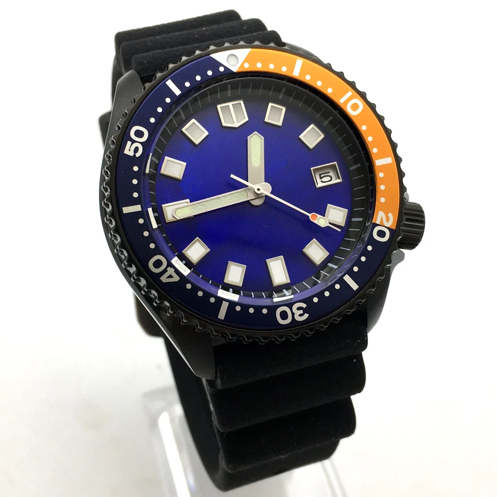 42MM diving watch automatic mechanical male watch NH35A movement aseptic blue dial black case strap PARNSRPE s009