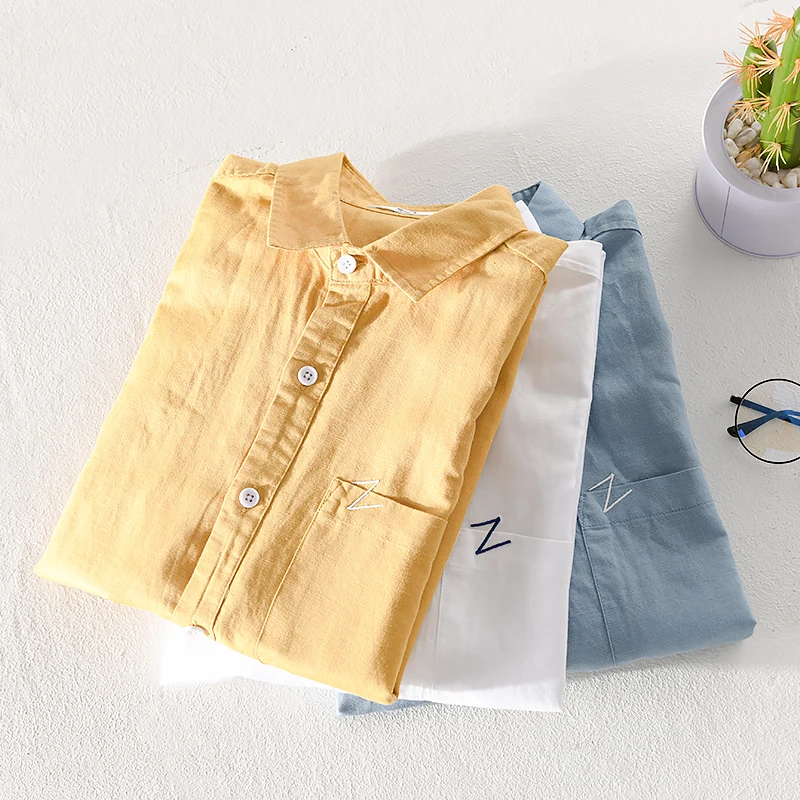

Designer mens casual cotton and linen short-sleeved shirt trend stand collar shirt for men white solid shirts men chemise