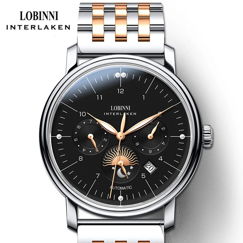 LOBINNI Top Marke Mechanische Uhr Saphirglas Wasserdicht 50M Edelstahl Automatische Uhr Luxus Datum Woche Männer Uhren
