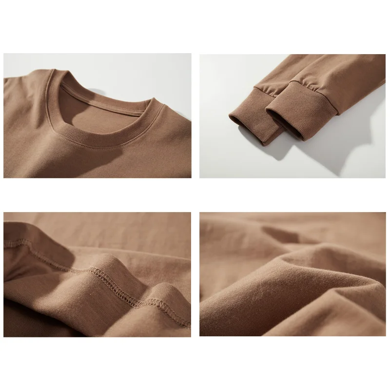 Autumn New Brand Mens Long Sleeve Tshirt Cotton T Shirt Men Vintage Casual Loose Brown Tops Unisex Home Hip Hop Streetwear