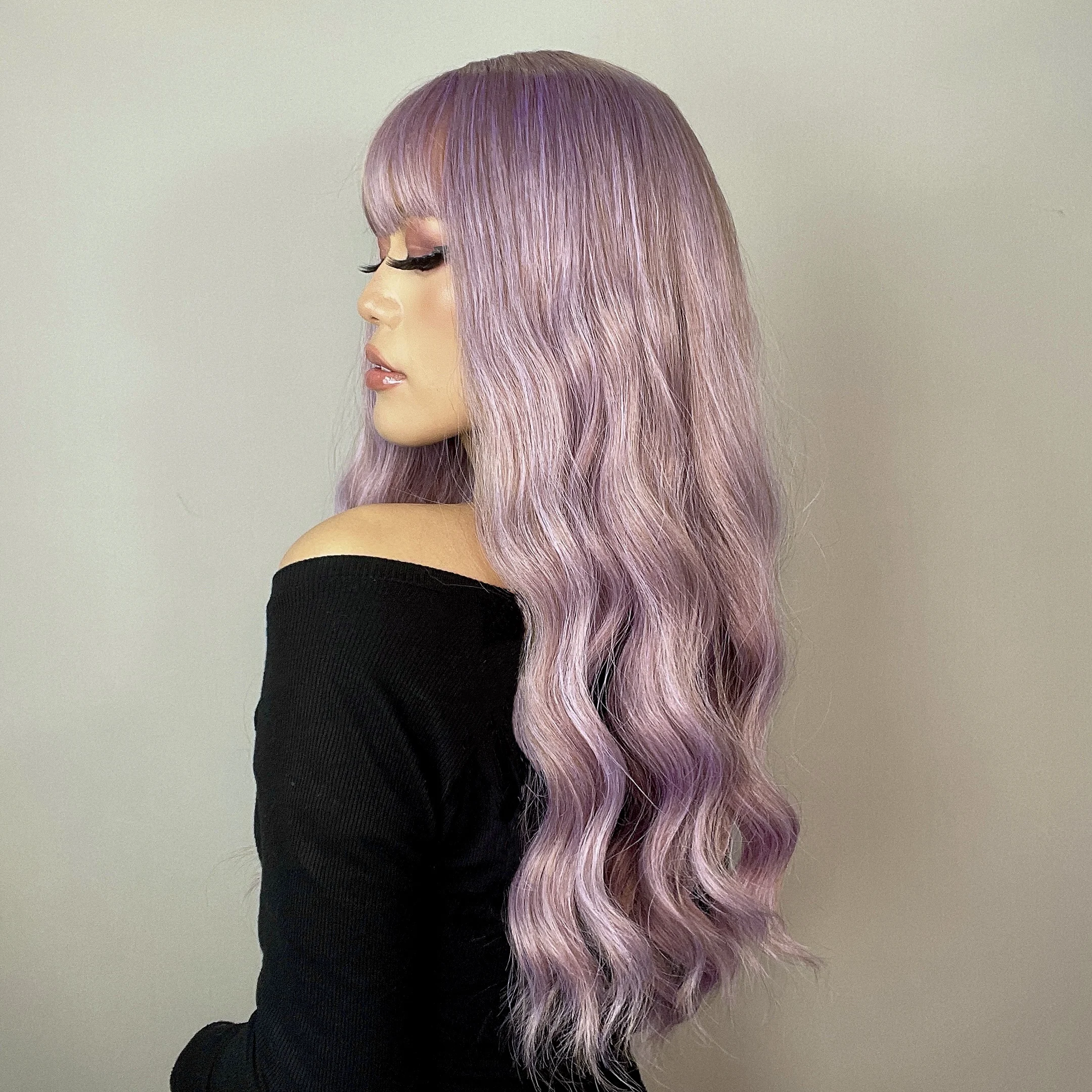 HENRY MARGU Long Wavy Synthetic Wigs with bangs Lolita Cosplay Party Wigs for Women Lilac Purple Brown Afro Natural Hair Wigs