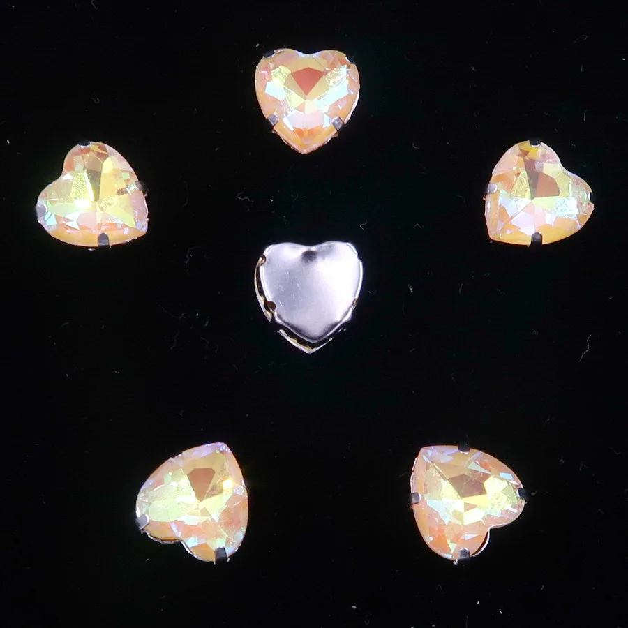 Herzförmige 20 Stück/Packung 10mm Silber Krallenfassungen Jelly Candy Glas Kristall Aufnähbare Strassperlen für Hochzeitskleider, Taschen, Schuhe, DIY-Verzierungen – Detail 9