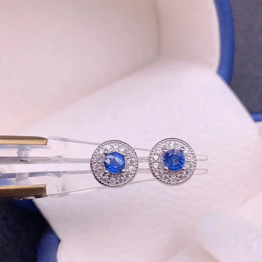 KJJEAXCMY Fine Jewelry 925 sterling silver inlaid natural gemstone sapphire female earrings Ear studs lovely support test