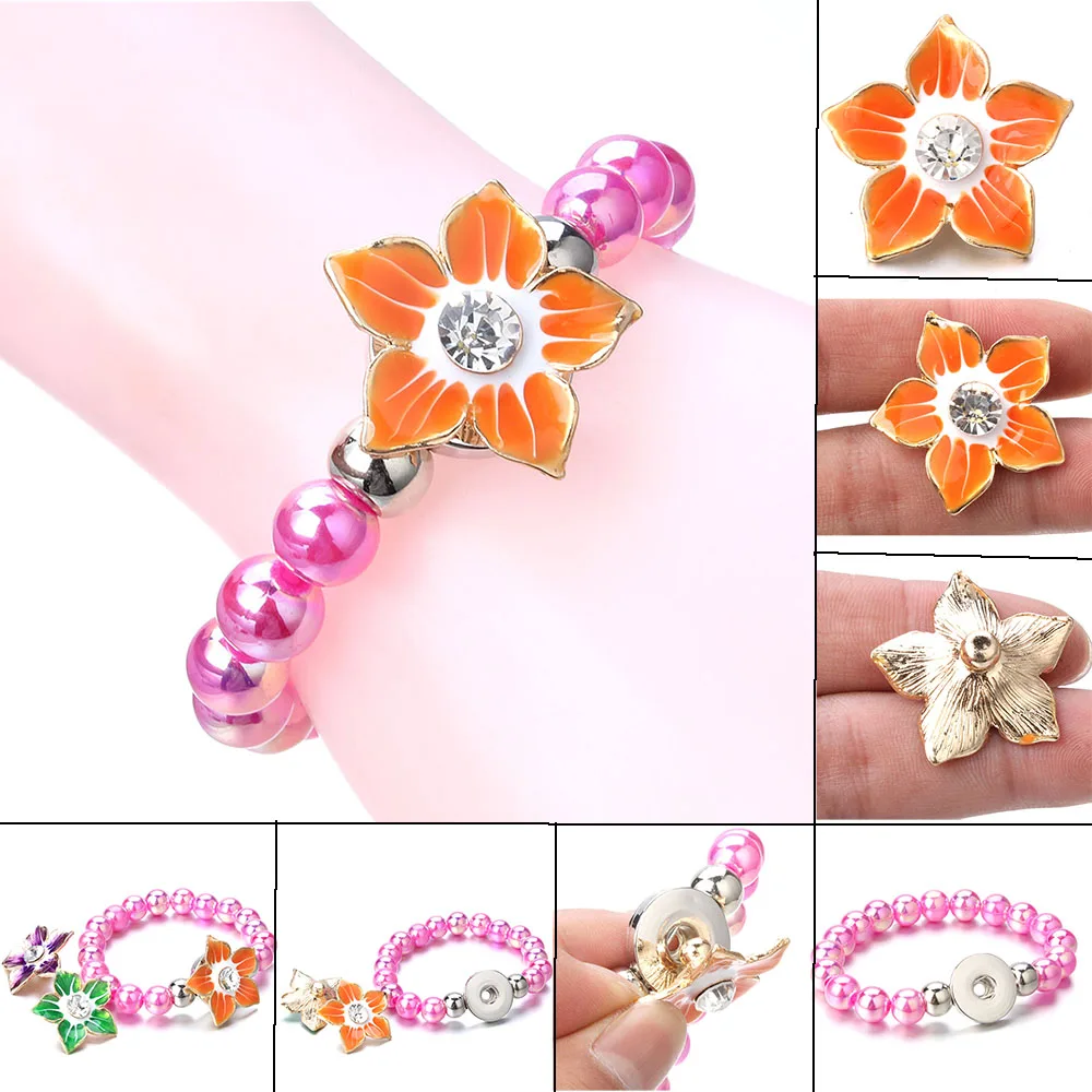 5pcs/lot New Snap Jewelry Mixed Colorful Rhinestone Crystal 18mm Snap Button Jewelry Fit Snap Bracelet DIY Charms Jewelry