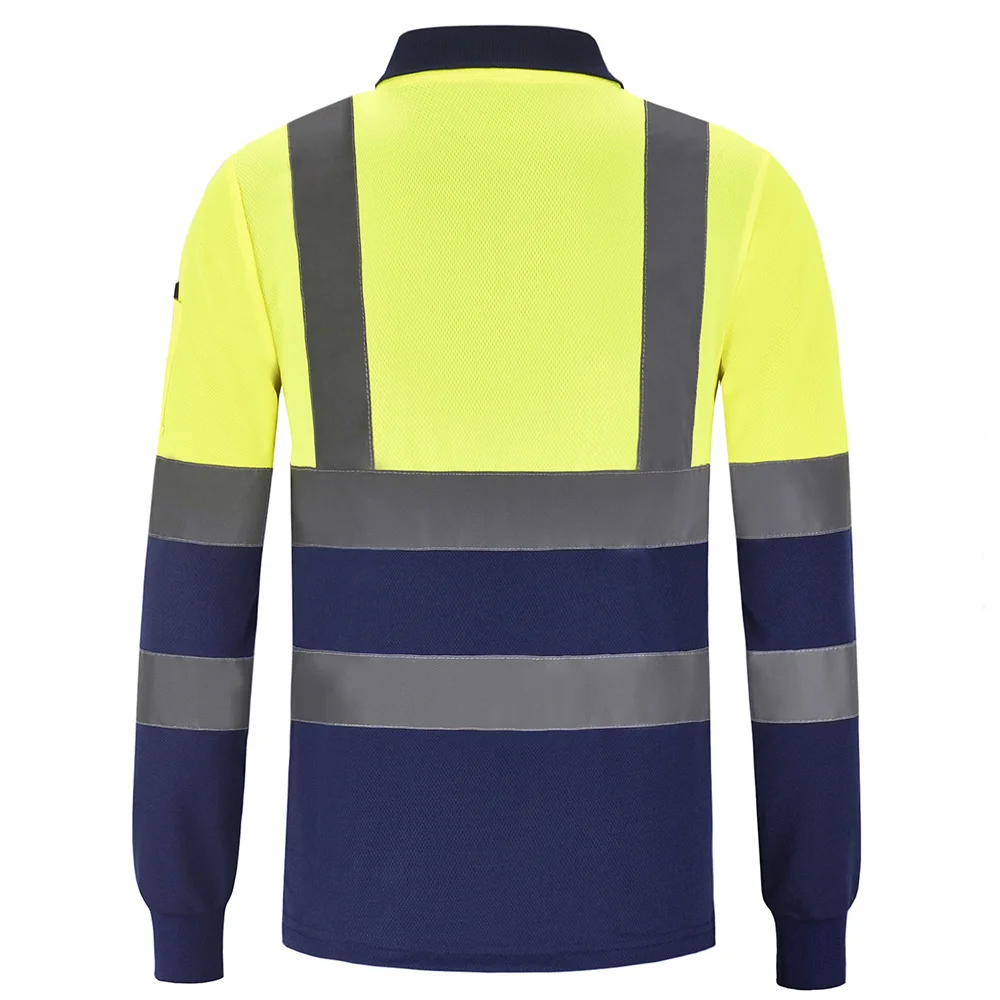 AYKRM Reflective Polo Shirt High Visibility LOGO Printing Free Fluorescent Workwear Vest Dry Safety Long Sleeved Riding/Traffic