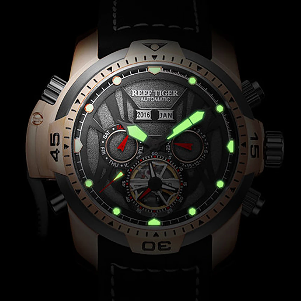 Reef Tiger/RT Sport Watch Men Big Rose Gold Transformer Edition Waterproof Military Watches Mechanical Wrist Watch RGA3532