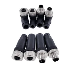 Conector do sensor impermeável M12, macho e fêmea plug parafuso, acoplamento roscado, um código conectores, 4Pin, 5Pin, M12-8