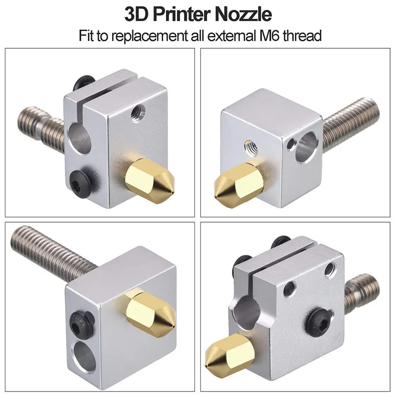 Boquilla MK8 de 0,2/0,3/0,4/0,5/0,6/0,8mm, roscada extrusora de cobre, cabezal de filamento de 1,75mm, boquilla de latón para limpieza de piezas de impresora 3D, 10 Uds.