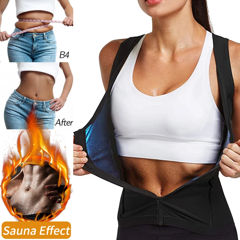 

Women Heat Trapping Zipper Sweat Sauna Vest Suit Polymer Sweat Tank Top Workout Shapewear Body Shaper Weight Loss Waist Trainer