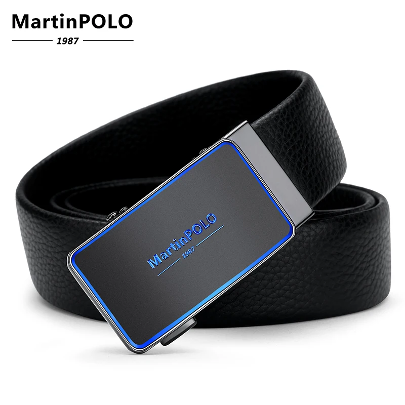 MartinPOLO Genuine Leather Belt Men Cowskin Strap Luxury Belts For Male Alloy Automatic Buckle Fashion Belt Width 3.5cm