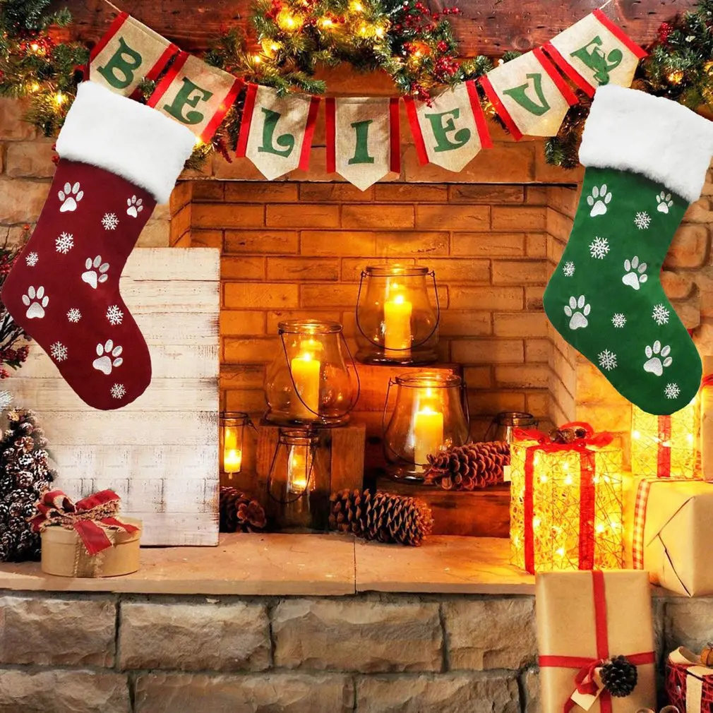 Christmas Stocking Sack Gift Candy Bag Children Kids Noel Christmas Decorations For Home Sock Christmas Tree Decor New Year